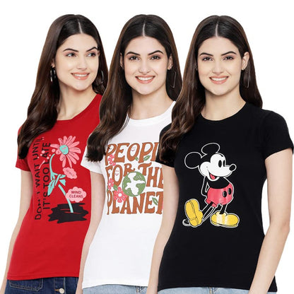 Preneum Womens Cotton Regular Fit Latest Graphic Stylish Printed Short Sleeves Casual T-Shirt || Trending & Styles (Pack 3), Re