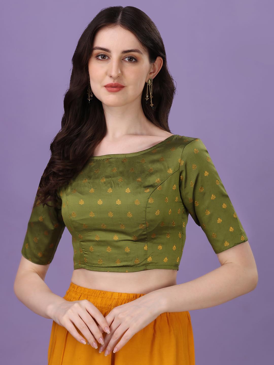 Oomph! Readymade Blouse For Women, Brocade, Green, Boat Neck
