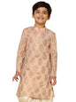 Kisah BoyS Kurta, Peach Cotton Blend, Ethnic Motifs Long Sleeves Regular Fit Mandarin Collar (9-10 Years)
