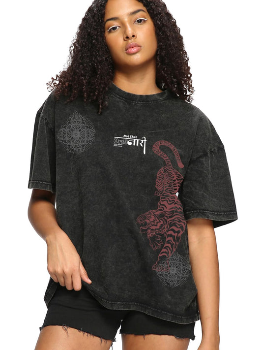 Bewakoof WomenS Graphic Print Oversized Fit Half Sleeve Round Neck Cotton T_Shirt_677645_Black_M