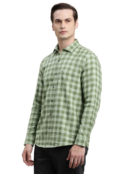 Turtle Men Green Checkered Full Sleeve Slim Fit 100% Cotton Casual Shirt