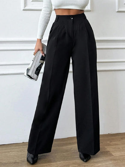 OOMPH! Womens High-Waisted Pant | Wide Leg Trousers | Korean Style Stretchable Trouser Jet Black