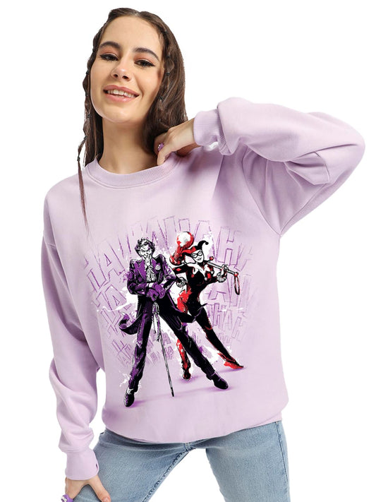 Bewakoof Official DC Merchandise Womens Graphic Print Oversized Fit Full Sleeve Round Neck Polycotton Sweatshirt_648593_Purple_