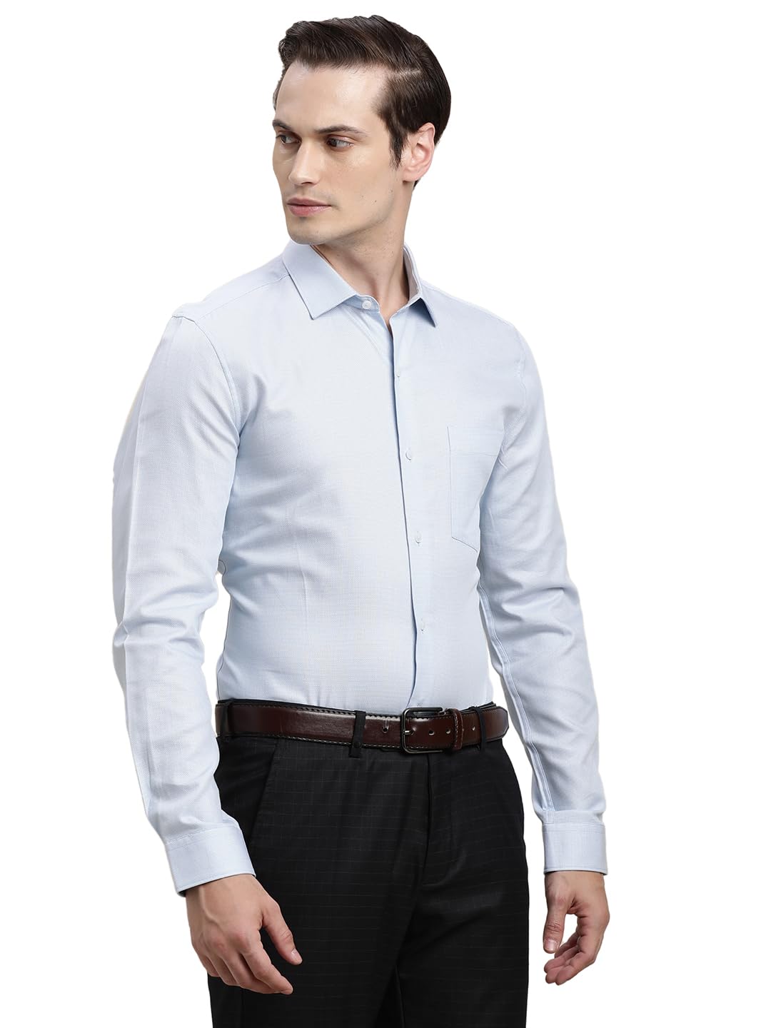 Turtle Men 100% Cotton Slim Fit Light Blue Dobby Full Sleeve Formal Shirt