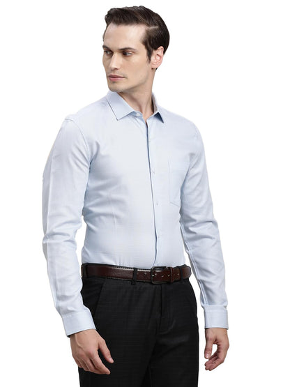 Turtle Men 100% Cotton Slim Fit Light Blue Dobby Full Sleeve Formal Shirt