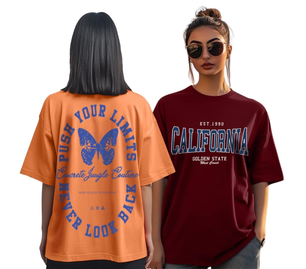 Juneberry Pack Of 2, 100% Pure Cotton, Round Neck, Oversized, Loose, Baggy Fit, Drop Shoulder, Graphic Printed, Half Sleeve T-Sh