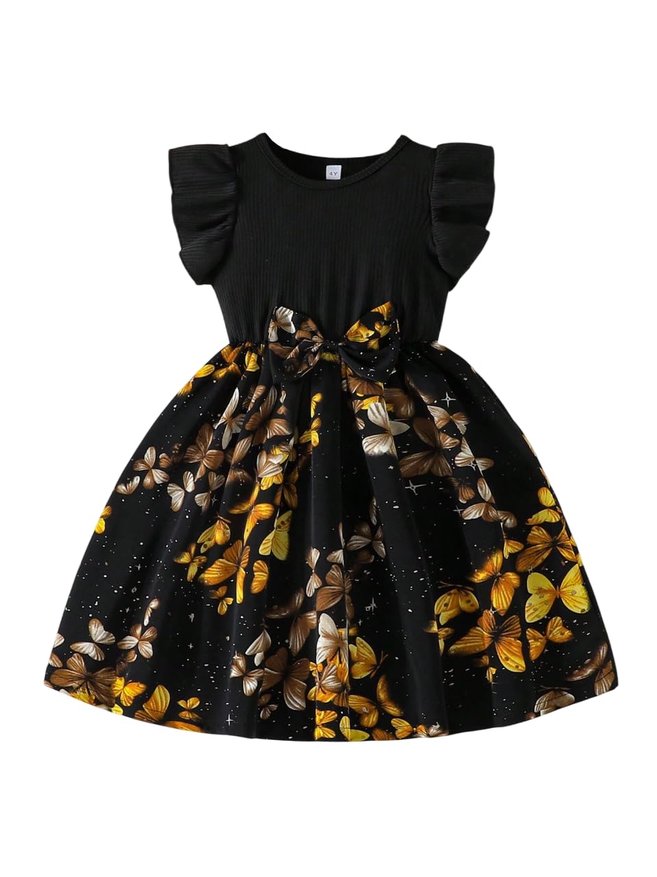 TAGAS Girl Summer Casual Dress with Flutter Sleeves, Roses Print || Girls Dress || Party Dress for Girls ||Fency Dress||(KD-2012