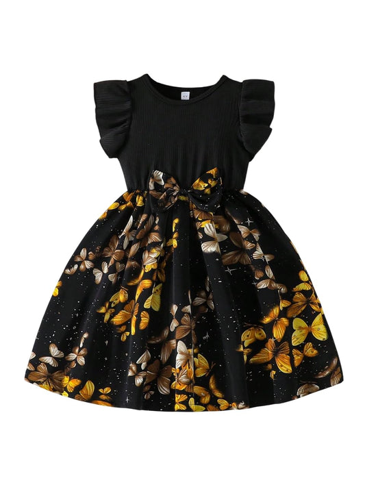TAGAS Girl Summer Casual Dress with Flutter Sleeves, Roses Print || Girls Dress || Party Dress for Girls ||Fency Dress||(KD-2012