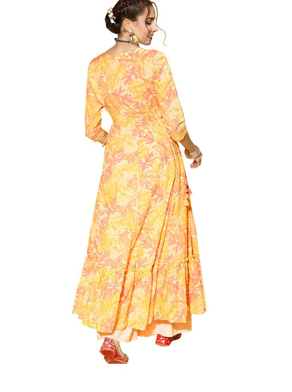 Ishin WomenS Cotton Blend Yellow Embroidered Anarkali Kurta