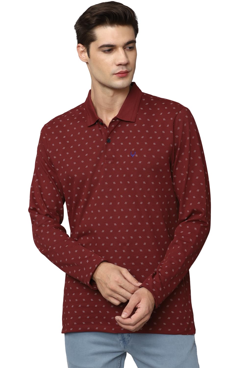 Allen Solly Men Regular Fit Printed Casual Formal Denim Polo Shirt