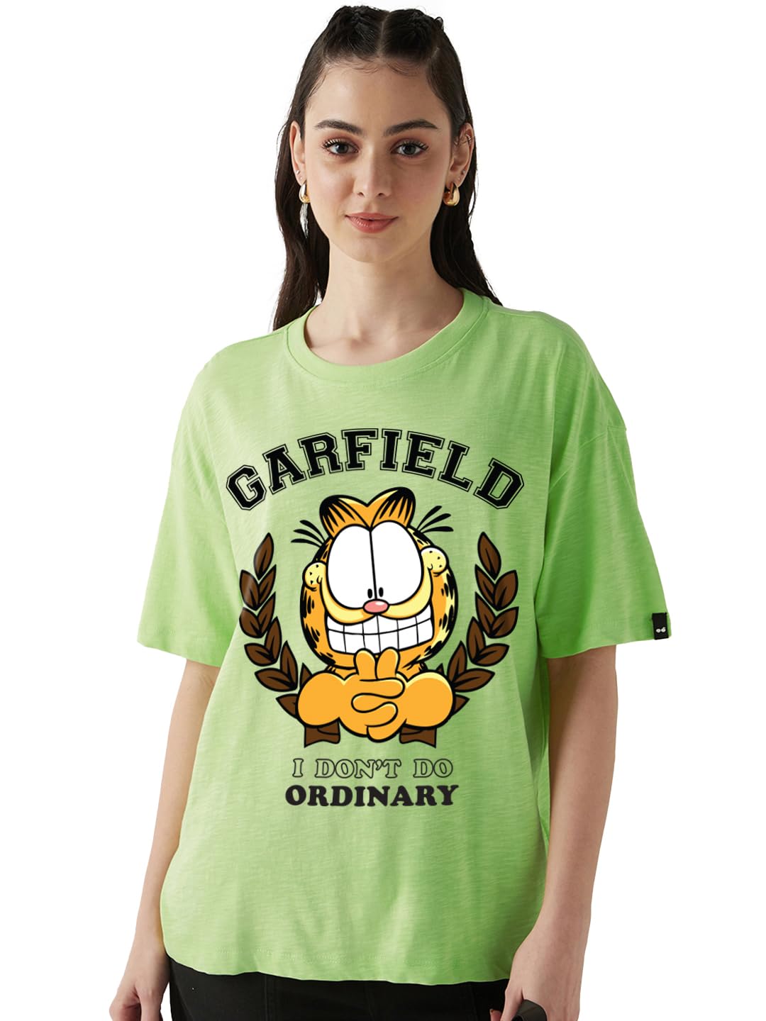 Bewakoof Air 1.0 Official Garfield Garfield Womens Graphic Print Oversized Fit Half Sleeve Round Neck Pure Cotton T-Shirt_66277