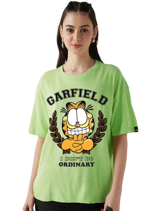 Bewakoof Air 1.0 Official Garfield Garfield Womens Graphic Print Oversized Fit Half Sleeve Round Neck Pure Cotton T-Shirt_66277