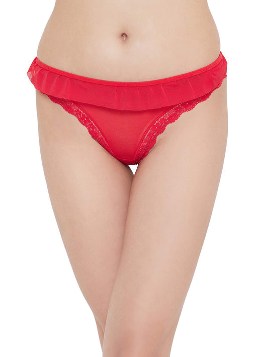 Clovia Womens Lace Bra Panty Regular Thong Panties (PN3433P04M_Blue_M)