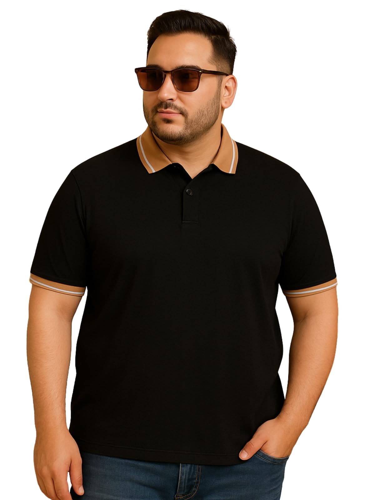 Veirdo Mens Cotton Short Sleeve Regular Fit Classic Polo Collar Plus Size T-Shirt
