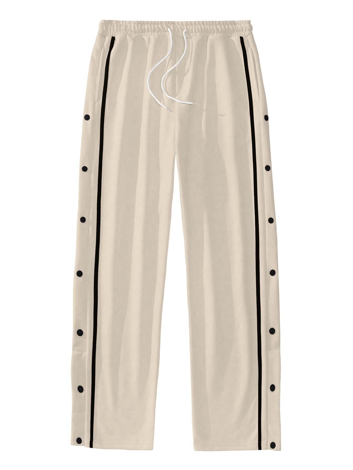 AVANOVA MansBeige Athletic Track Sweatpants Side Button Snap Closure Retro Sports Training Gym Running Workout Casual Street St
