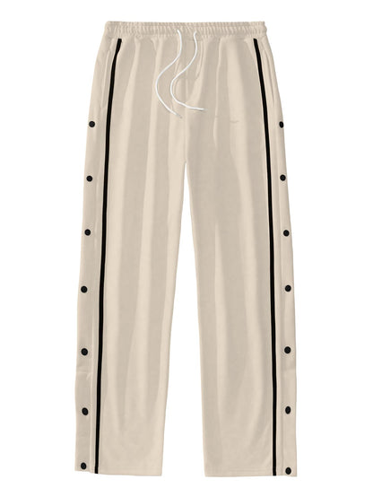 AVANOVA MansBeige Athletic Track Sweatpants Side Button Snap Closure Retro Sports Training Gym Running Workout Casual Street St