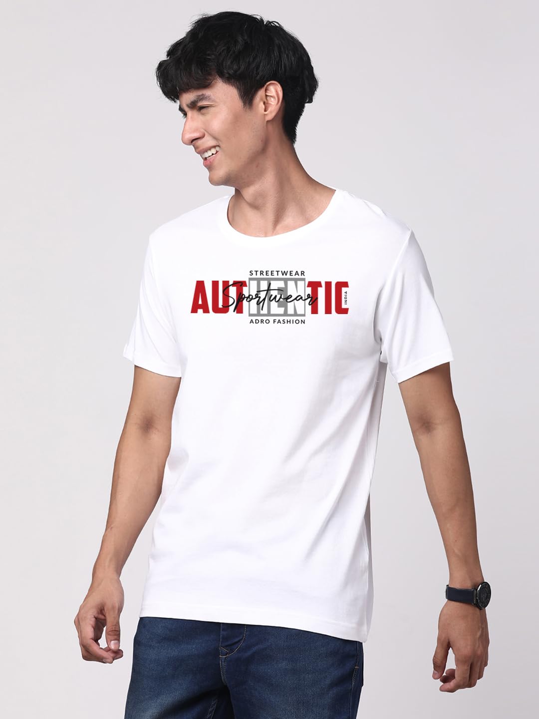 ADRO Men's Graphic Printed 100% Cotton T-Shirt - Regular Fit, Printed T-Shirts for Men (RN24-SPT-WH_White)