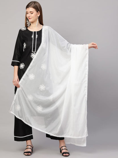 ANNI DESIGNER Women's Cotton Blend Straight Kurta with Palazzo & Dupatta (Saadgi)