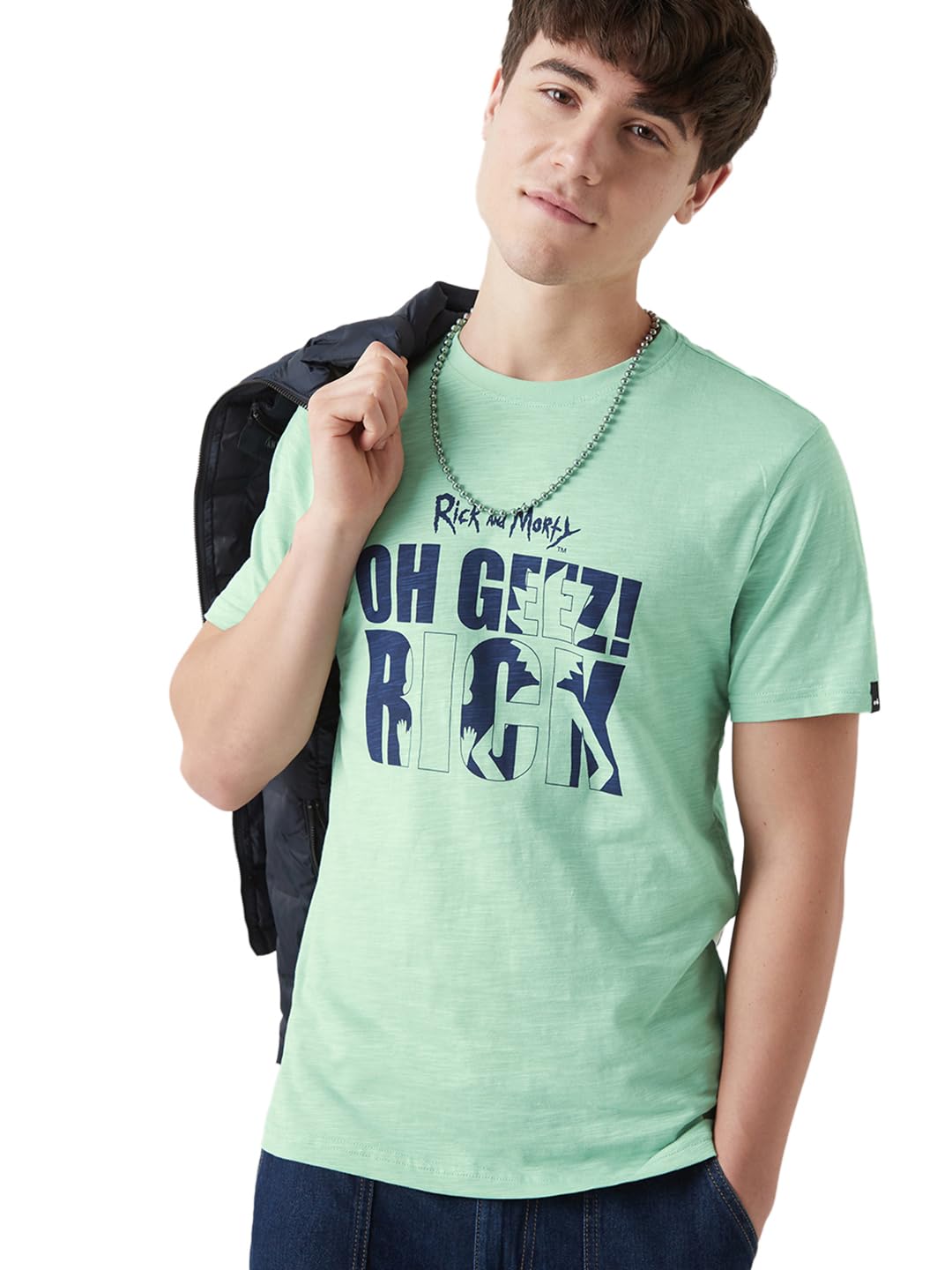 Bewakoof Air 1.0 Offcial Rick and Morty Merchandise Mens Typography Regular Fit Half Sleeve Round Neck Cotton Slub T-Shirt_6466