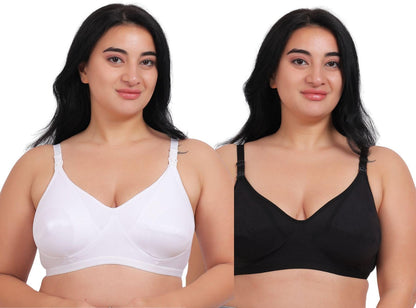 Fabme WomenS Cotton Wire Free Casual Nursing Bra (Pack Of 2) (Po2-Br_14_White, Black