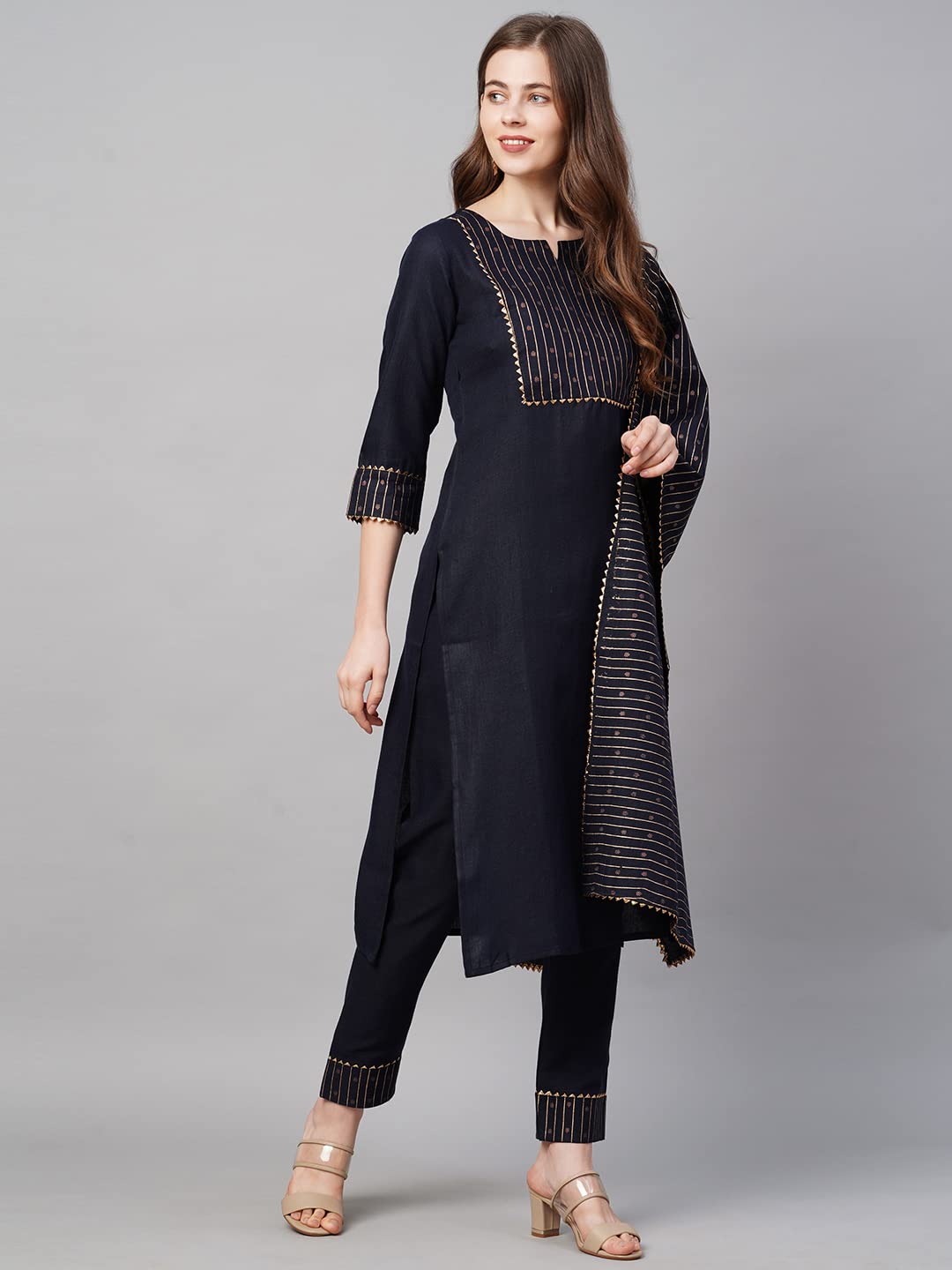 ANNI DESIGNER Women's Cotton Straight Kurta with Pant & Dupatta (KPTD-COT-10069)