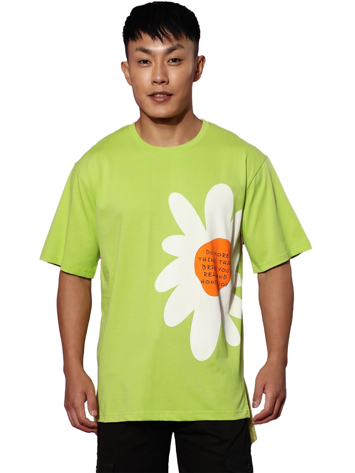 Veirdo Mens Cotton Limeade Oversized Fit Short Sleeve Crew-Neck Printed T-Shirt