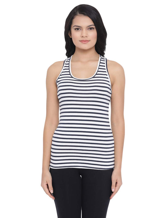 Clovia Womens Striped Cami Top in Dark Blue - Cotton Rich (CM0013F08_Blue_XXL)