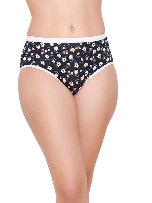 Clovia Womens Viscose Mid Waist Floral Print Hipster Panty (PN2854A13_Black_S)