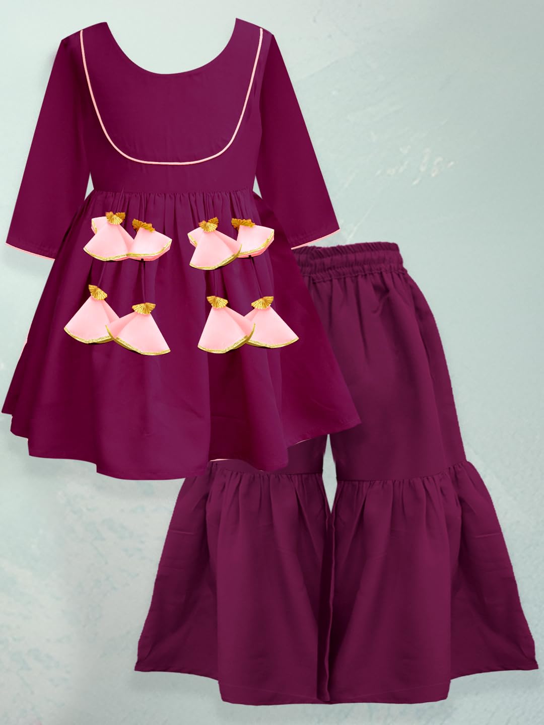 A.T.U.N. (All Things Uber Nice) A.T.U.N. Girls Wine Kurta With Sharara Set