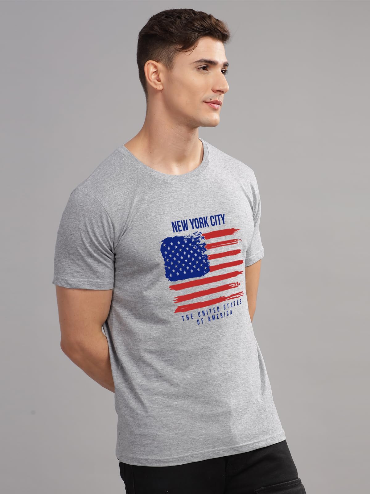 ADRO USA American Flag Printed Cotton T-Shirts for Men (R22-M-NWW-GR_Grey)