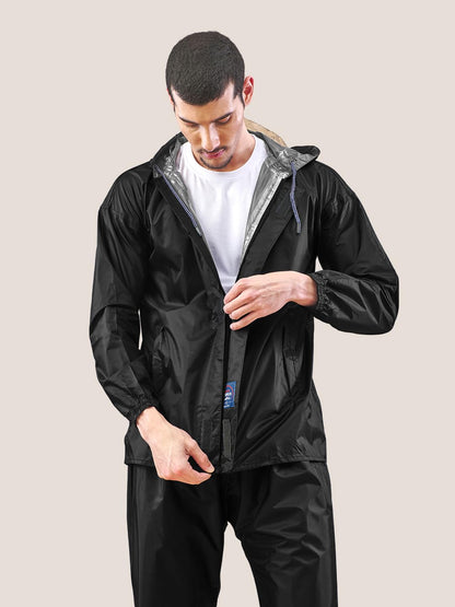 Lux Venus Reversible Rain Coat Set For Men. Black