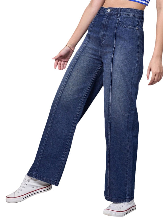 Bewakoof Womens Solid Straight Fit Cotton Jeans_625164_Blue_34