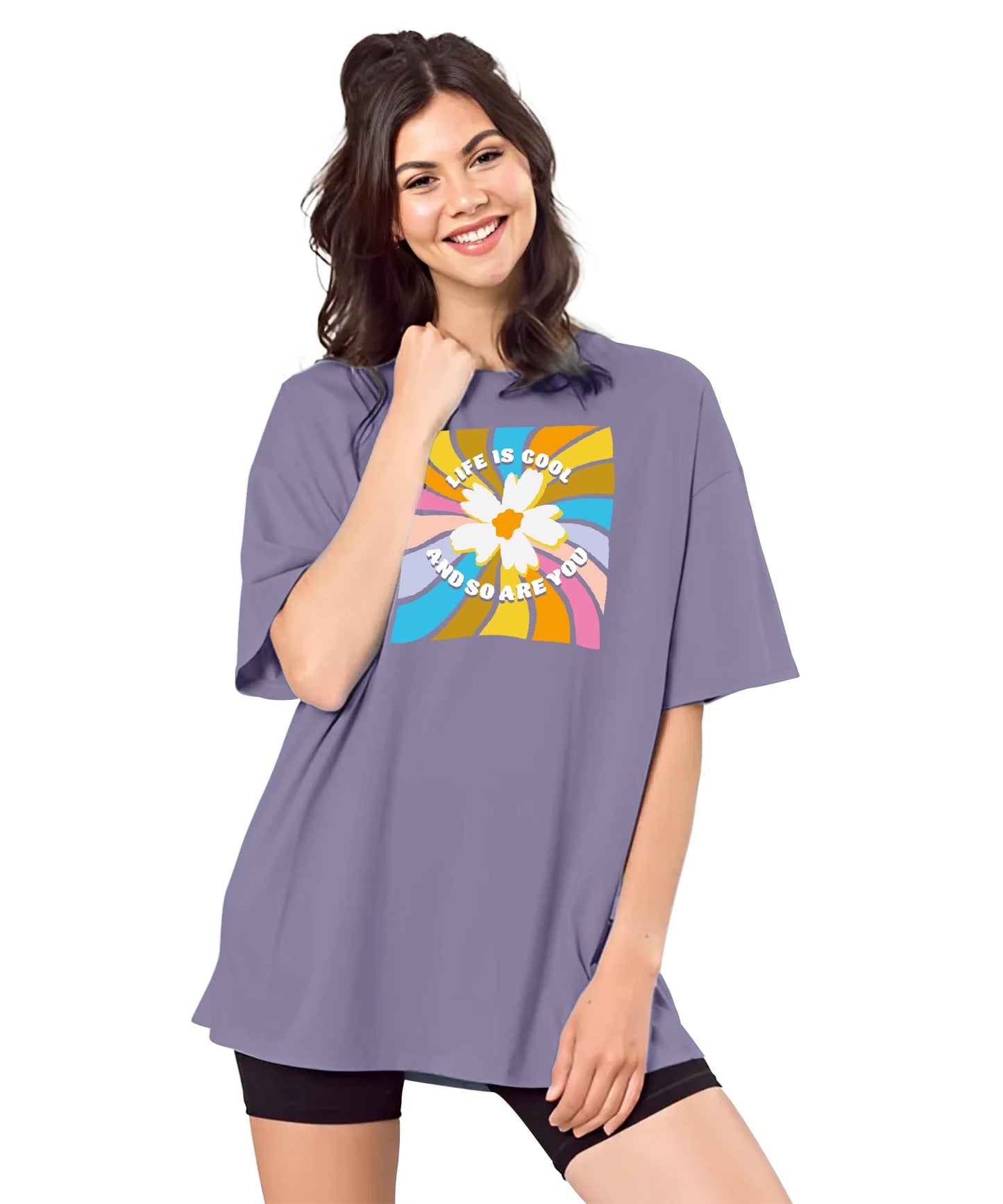 SHODOX Womens Oversized Drop Shoulder Printed T-Shirt | Soft, Breathable & Light Weight Cotton Blend | Loose Fit Stylish Top for
