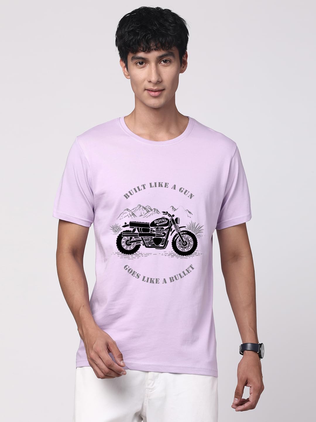 ADRO Men's Royal Bike Design Printed 100% Cotton T-Shirt - Regular Fit, Printed T-Shirts for Men (RN24-RYL-PU_Purple)