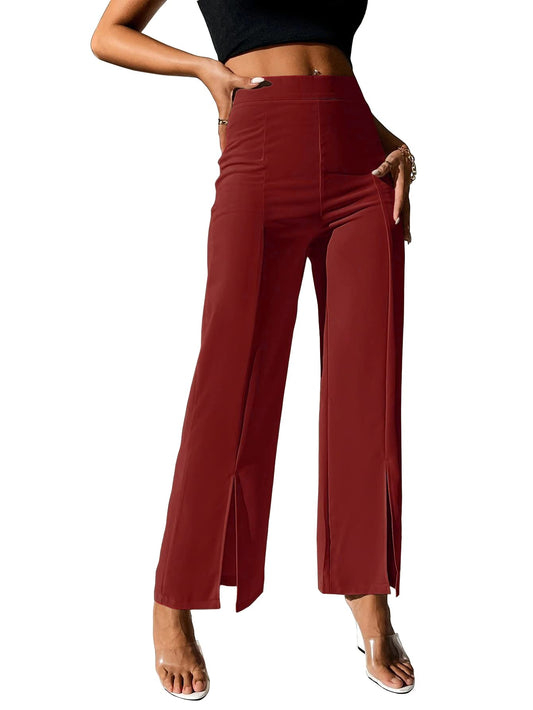Shasmi Maroon Womens Dress Pants Stretchy Work Slacks Business Casual Office Bootcut Leg Elastic Waist Regular Fit Plazzo Trous
