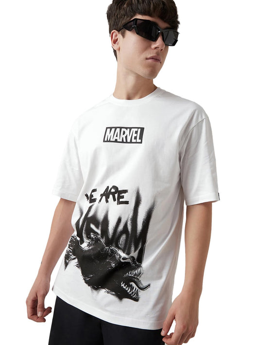 Bewakoof Official Marvel Merchandise Venom Mens Graphic Printed Oversized Fit Half Sleeve Round Neck Cotton Jersey T-Shirt_6500