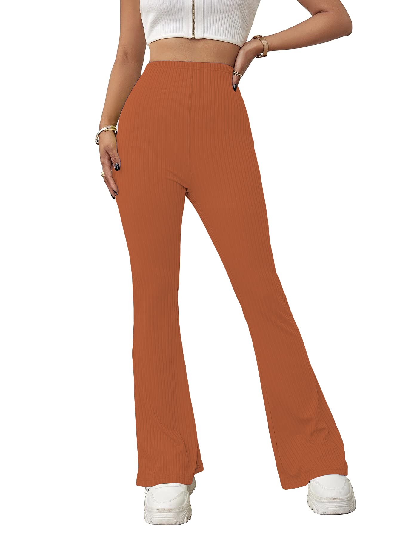 Shasmi Rust Womens Yoga Dress Pants Stretchy Work Slacks Business Casual Office Flare Bell-Bottom/Boot-Cut Elastic Waist Regula