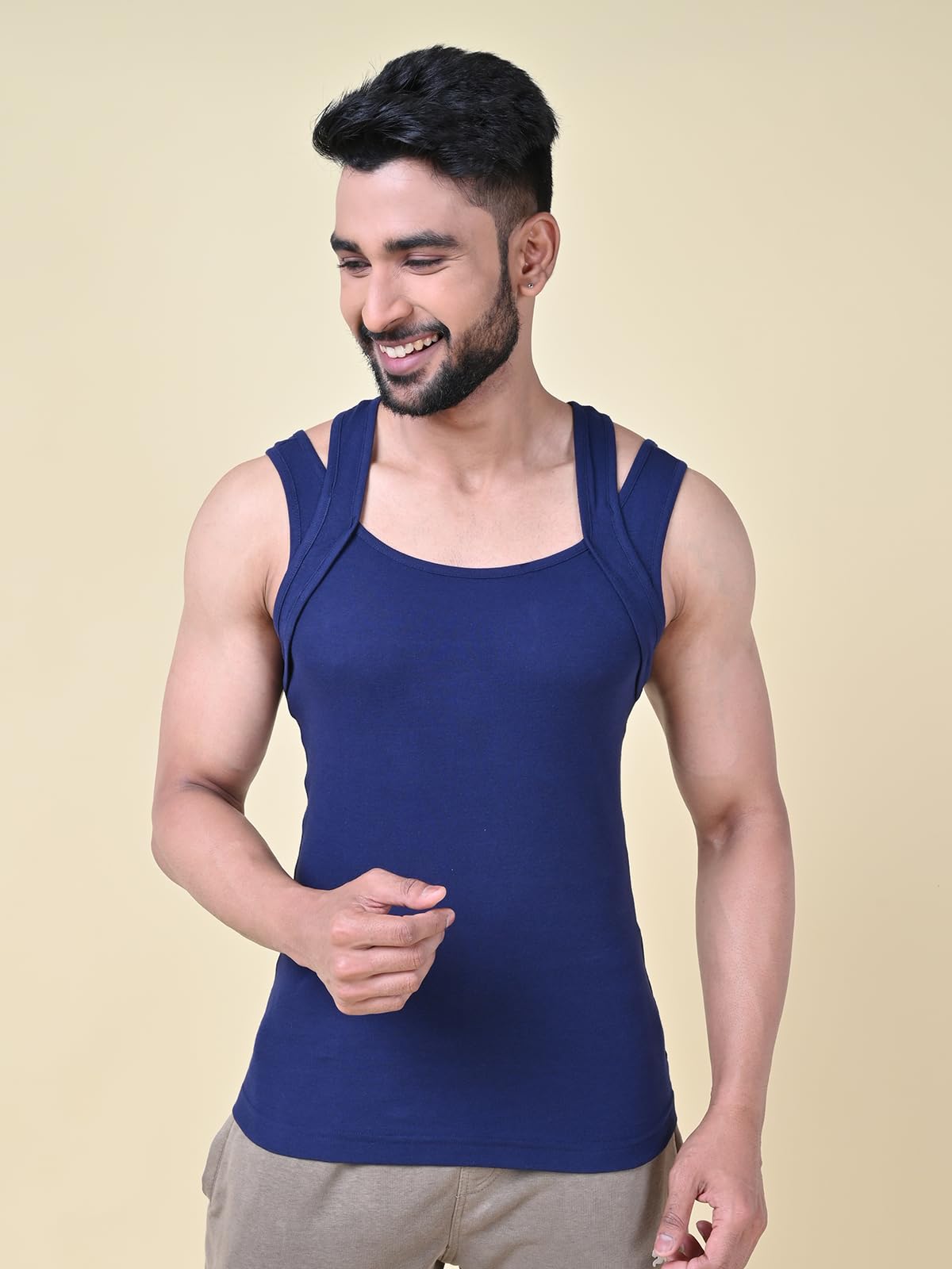 Rupa Solid Standard Colors by Athlefit X Gym Vest for Men, 100% Cotton Breathable and Stretchable Fabric, Racerback with Criss C