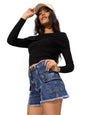 The Souled Store Solids: Sky Blue Women and Girls Buttoned Above The Knee Cotton Blend Denim Comfortable Shorts