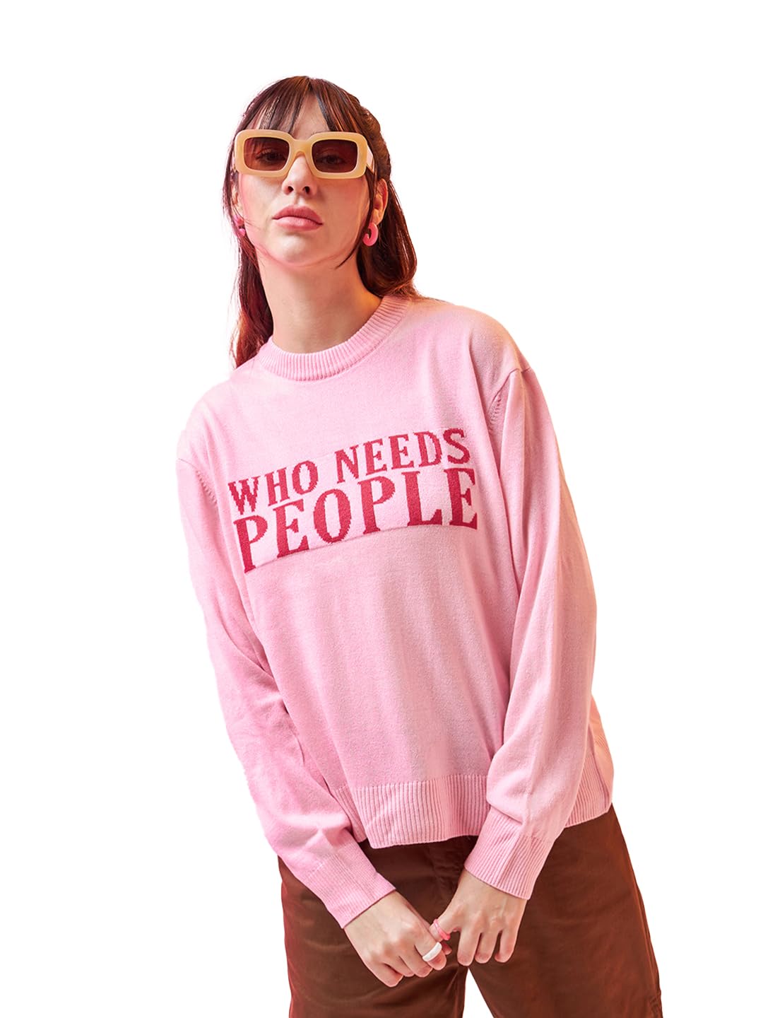 Bewakoof Womens Graphic Printed Super Loose Sweater_597239_Pink_2XL