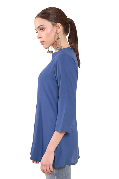Soch Women Blue Rayon Solid Tunic