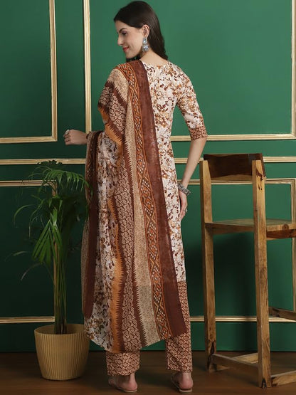 Pinkmint Straight Cotton Printed Kurta And Pant Set With Fancy Dupatta 3 Piece Suit Set Festival