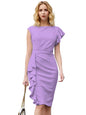 Shasmi Girl & WomenS Sleeve Ruffle Trim Cocktail Party Fitted One Piece Knee Length Midi Dress For Women Stylish Dresses (Midi