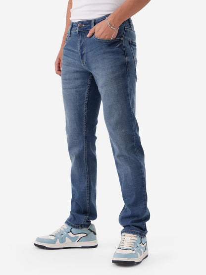 The Souled Store Denim: Ink Blue Men and Boys Buttoned Cotton Blend Slim Fit Jeans