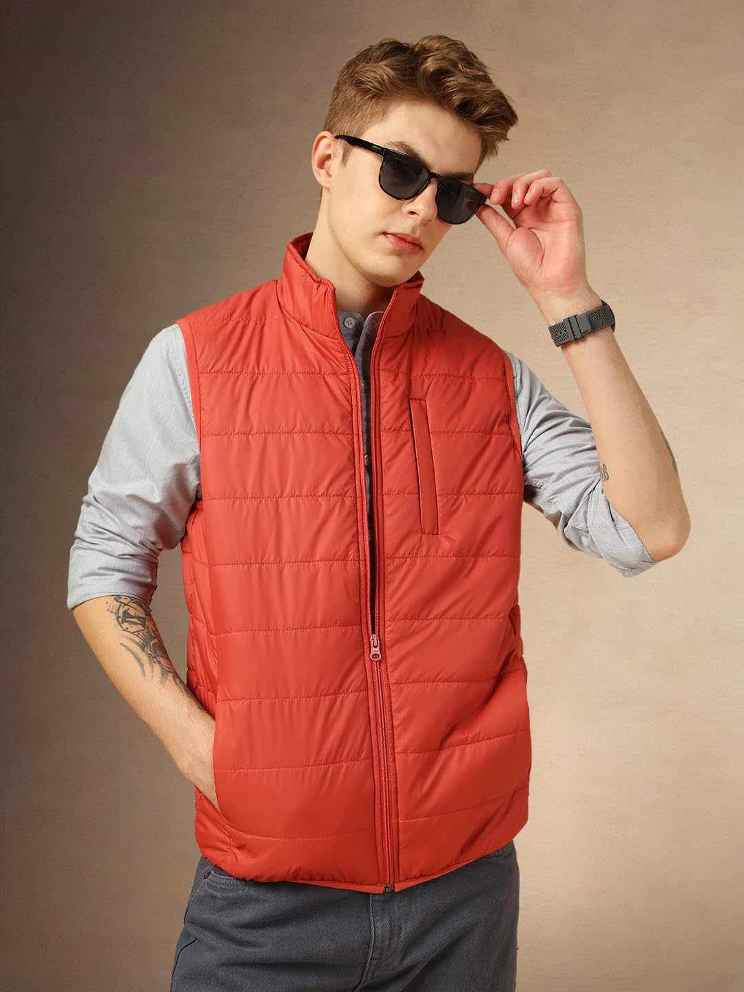 Dennis Lingo Men Regular Fit Polyester Sleeveless Solid Jackets