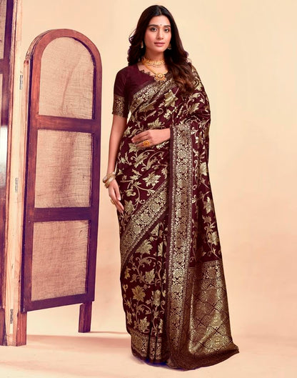 Sugathari Women's Kanjivaram Silk Saree, Maroon, One Size, with Blouse Piece, Model SAM PARI S-7, Pure Banarasi Silk