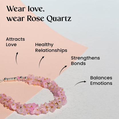 Astrotalk Rose Quartz Chips Bracelet | Emotional Healing, Love & Harmony | Certificate of Authenticity| Astrology Bracelet for Women & Men | Valentine Gift for Girlfriend
