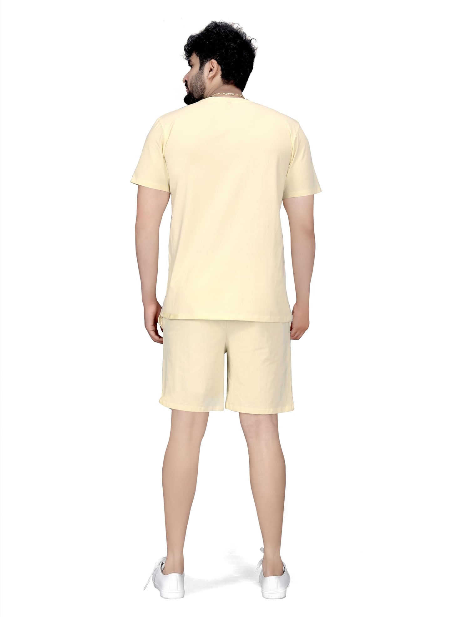 ELLITI Cotton Blend Casual Round Neck Half Sleeve Oversized Co-ord Set Mens, Pyjama Set, Sleepwear Loungewear T-Shirt and Short