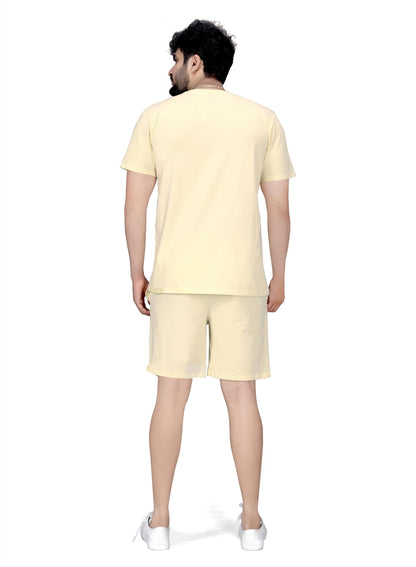 ELLITI Cotton Blend Casual Round Neck Half Sleeve Oversized Co-ord Set Mens, Pyjama Set, Sleepwear Loungewear T-Shirt and Short