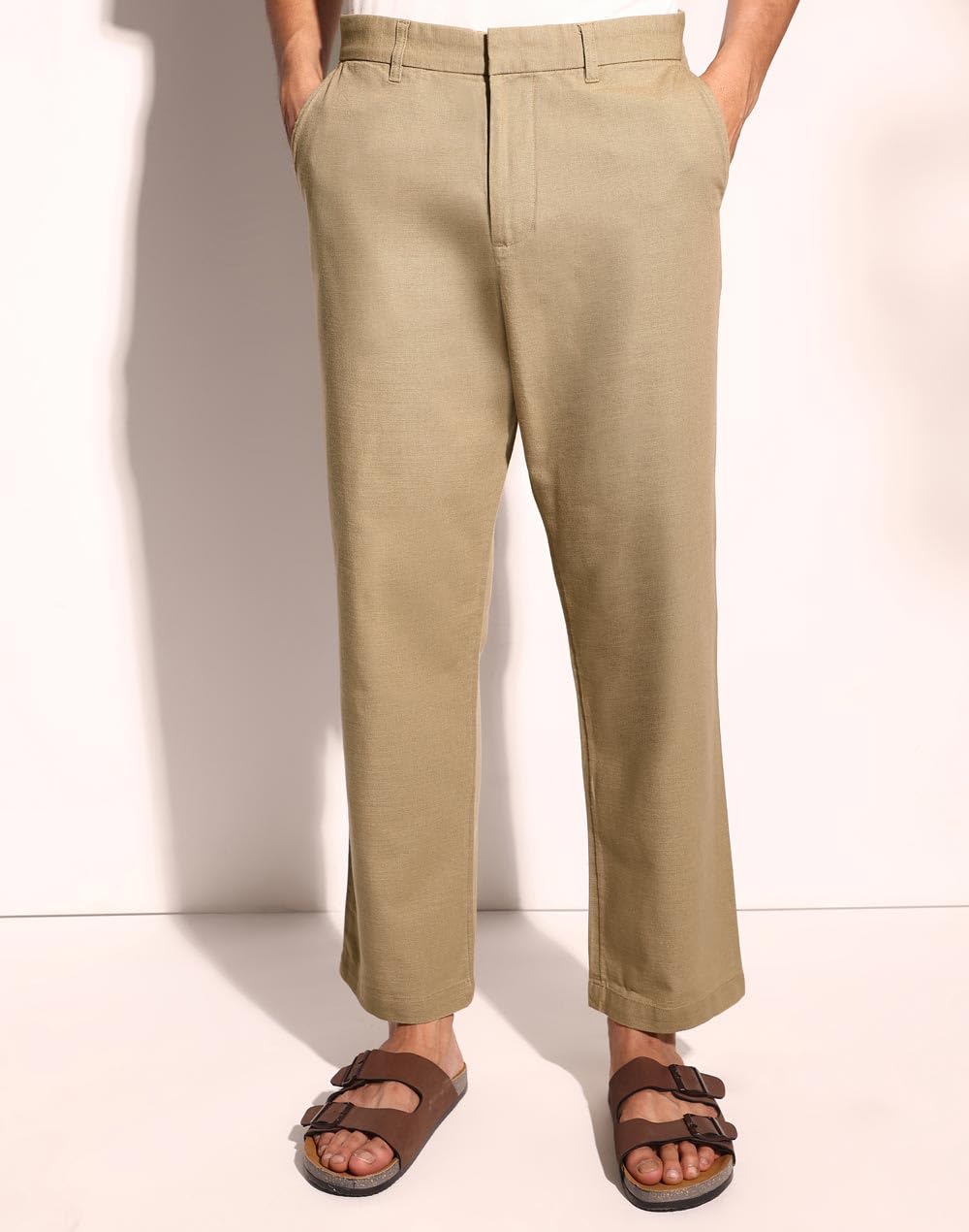 Fabindia Men Olive Solid Straight Fit Chinos